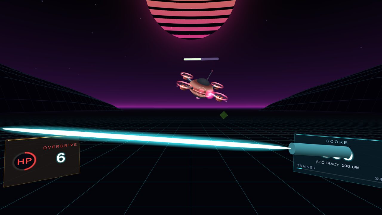 Drone Deflect: a glowing blade raised against a hovering drone